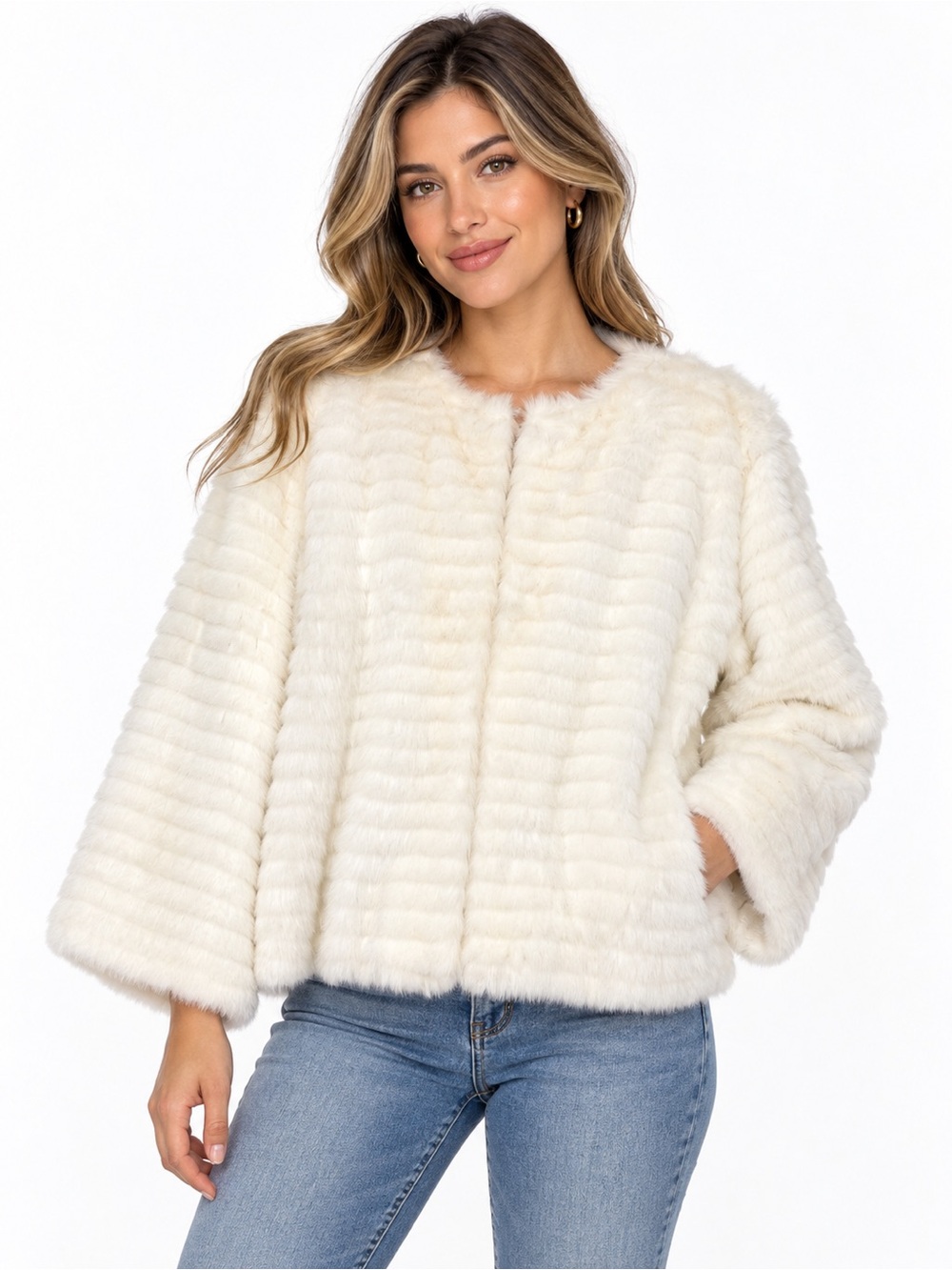 Marciano Cream Faux Fur Jacket - size M